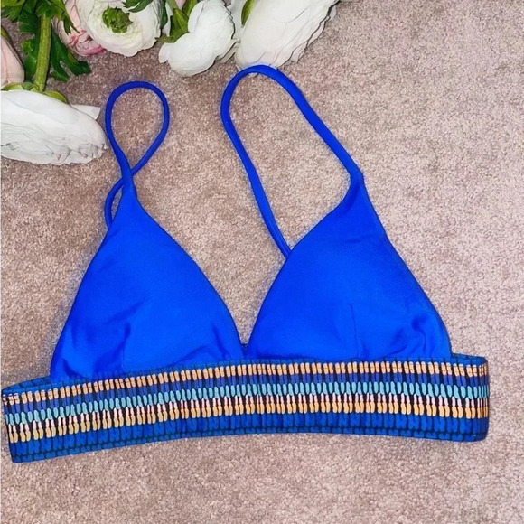 Women's Blue Triangle Bikini Set w/ Contrasts Trim Size M High-Waisted - Picture 11 of 13